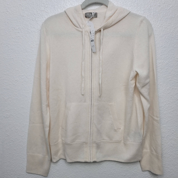 J Crew Cashmere full-zip sweater-hoodie BJ611 Size M NWT in Snow Travel - Picture 3 of 6